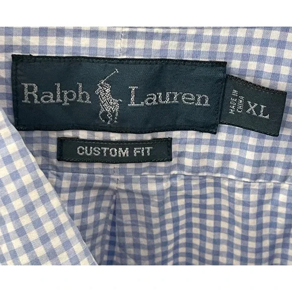 Ralph Lauren Dress Shirt Men's Size XL Blue White Check Gingham Custom Fit - Picture 3 of 4